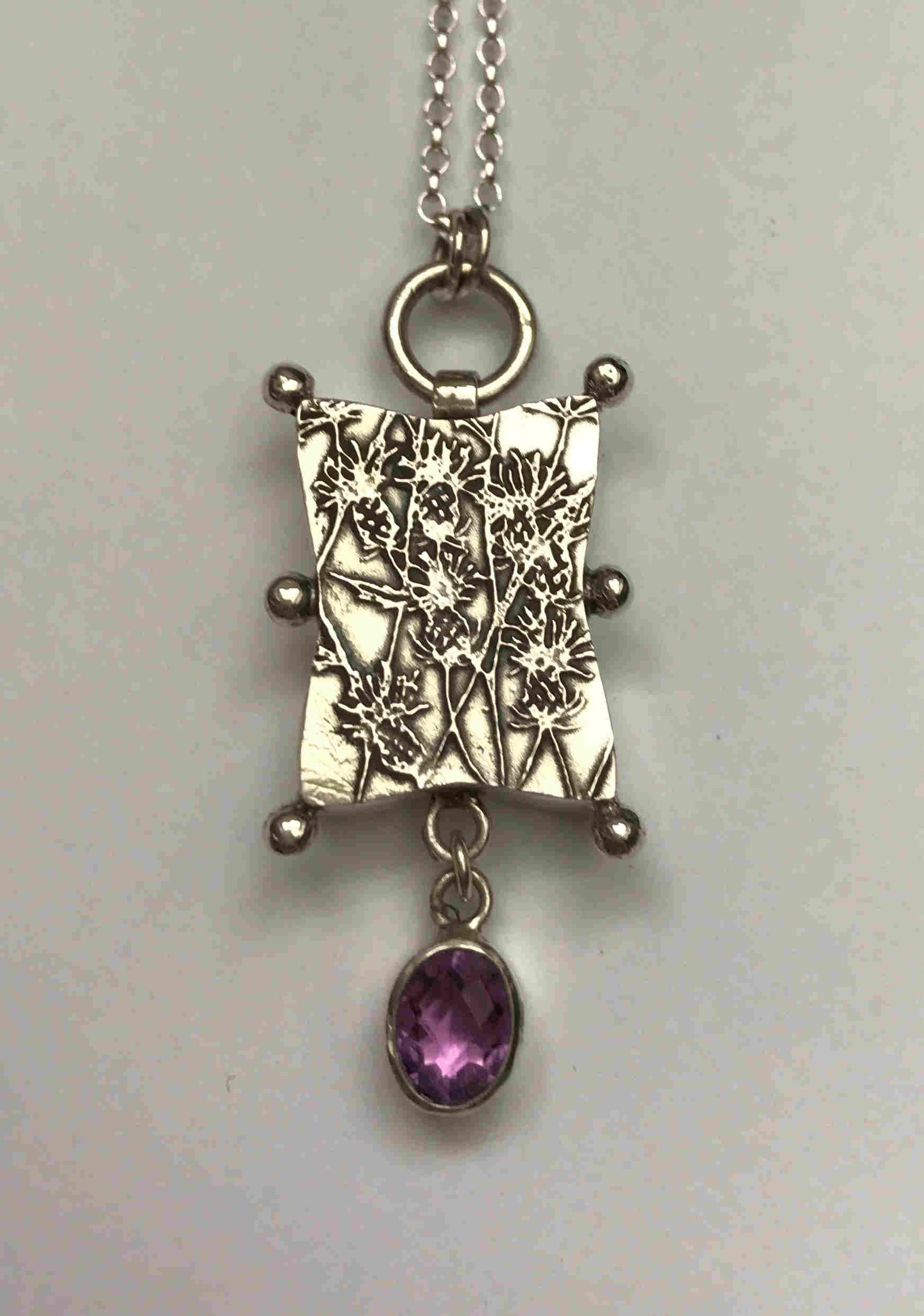 'Sterling Silver Rectangular Box Necklace with Amethyst' by artist Carol Docherty