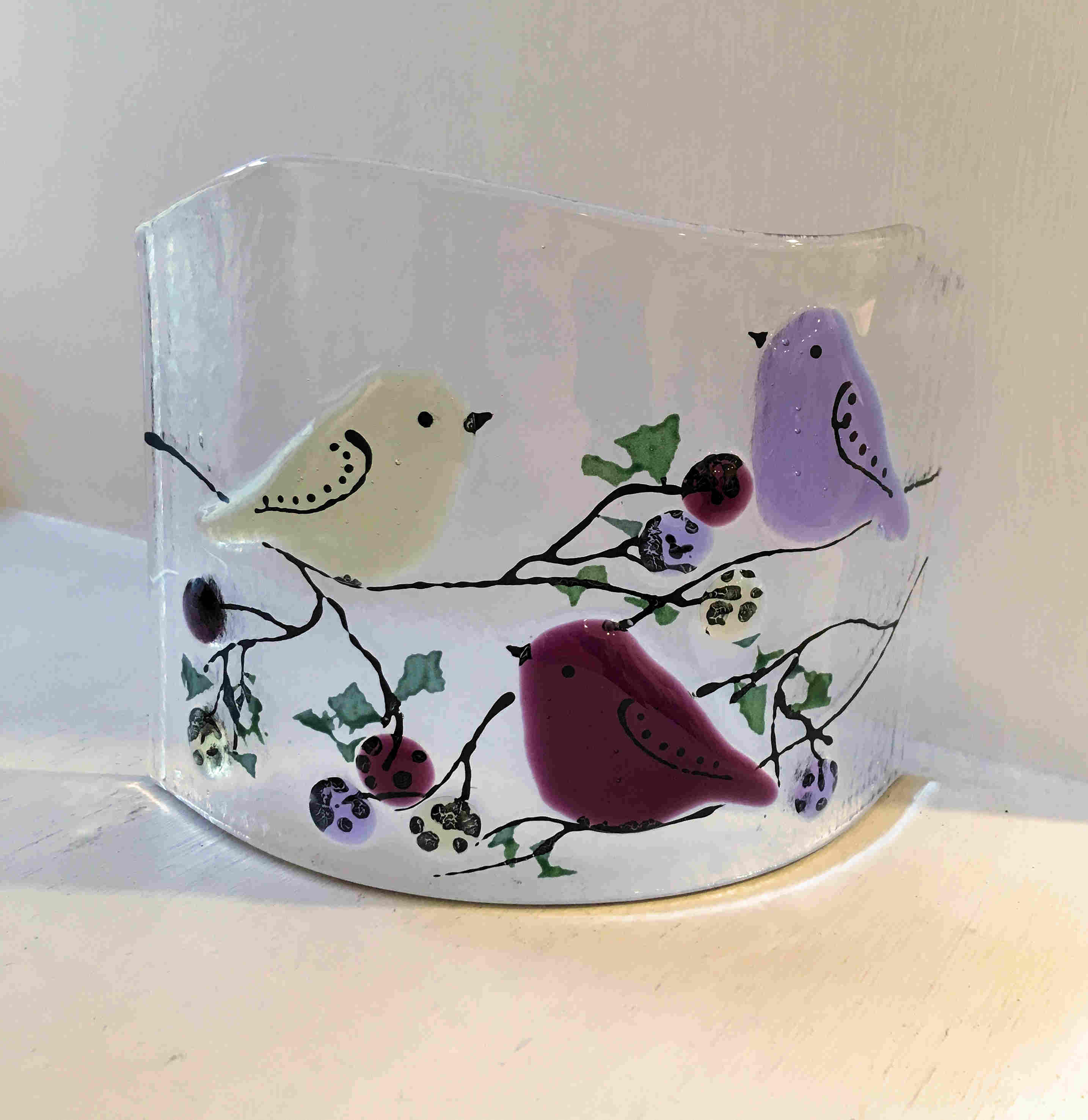 'Three Birds Curved Tea-Light Panel' by artist Dorte Pape