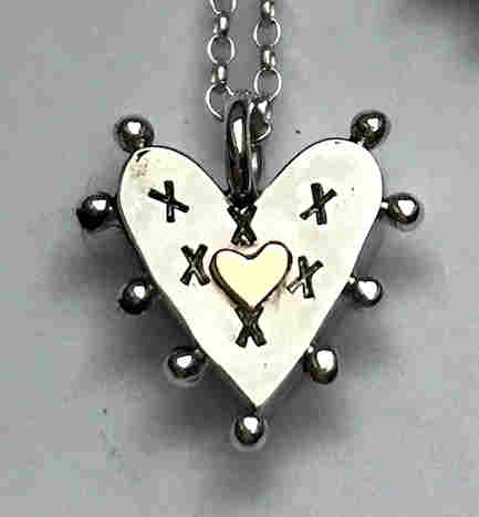 'Sterling Silver Box Heart Necklace with 9ct gold heart: size 1' by artist Carol Docherty