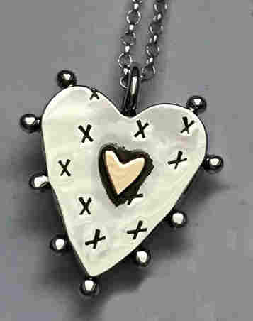 'Sterling Silver Box Heart Necklace with 9ct gold heart: size 2' by artist Carol Docherty