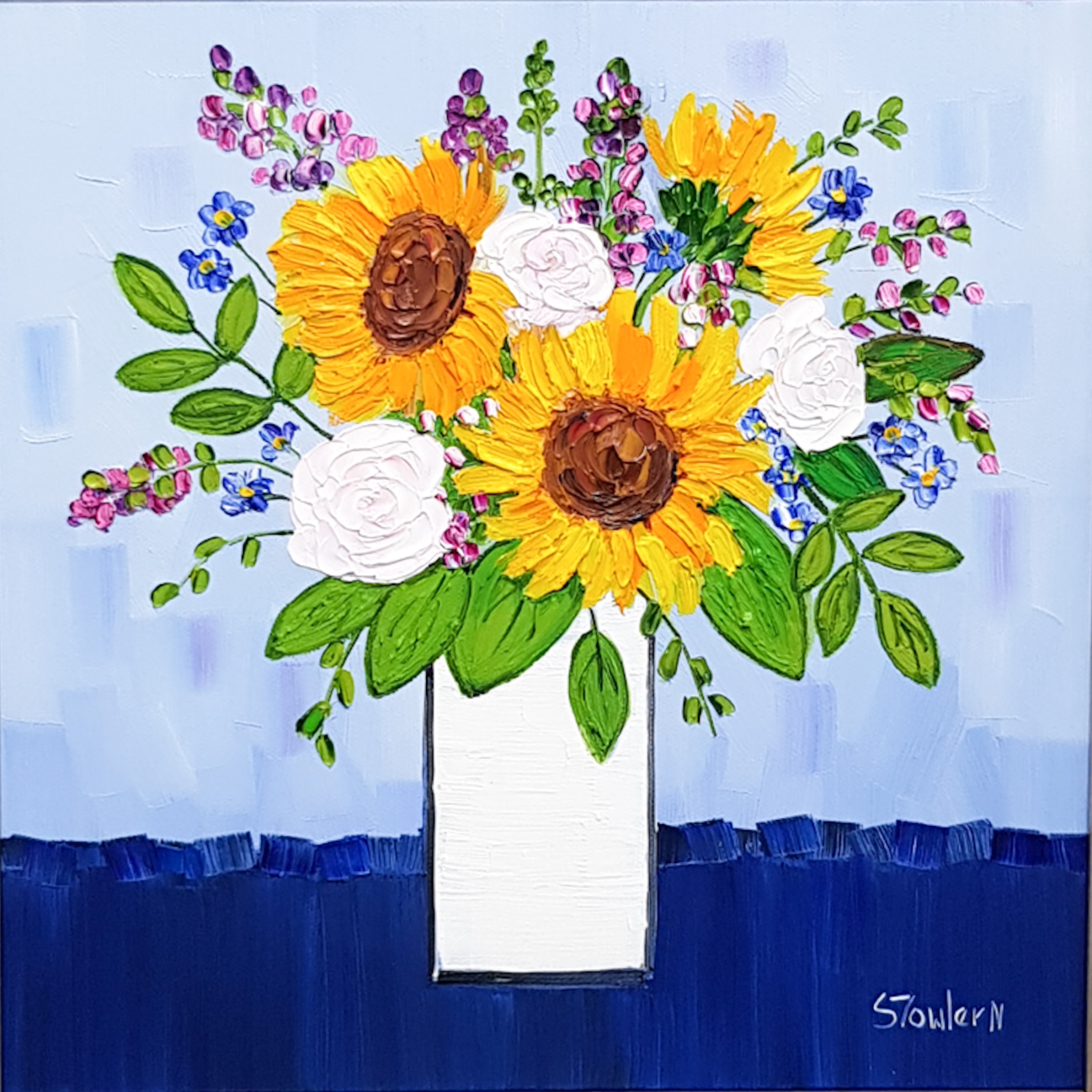 'Sunflowers and White Roses' by artist Sheila Fowler